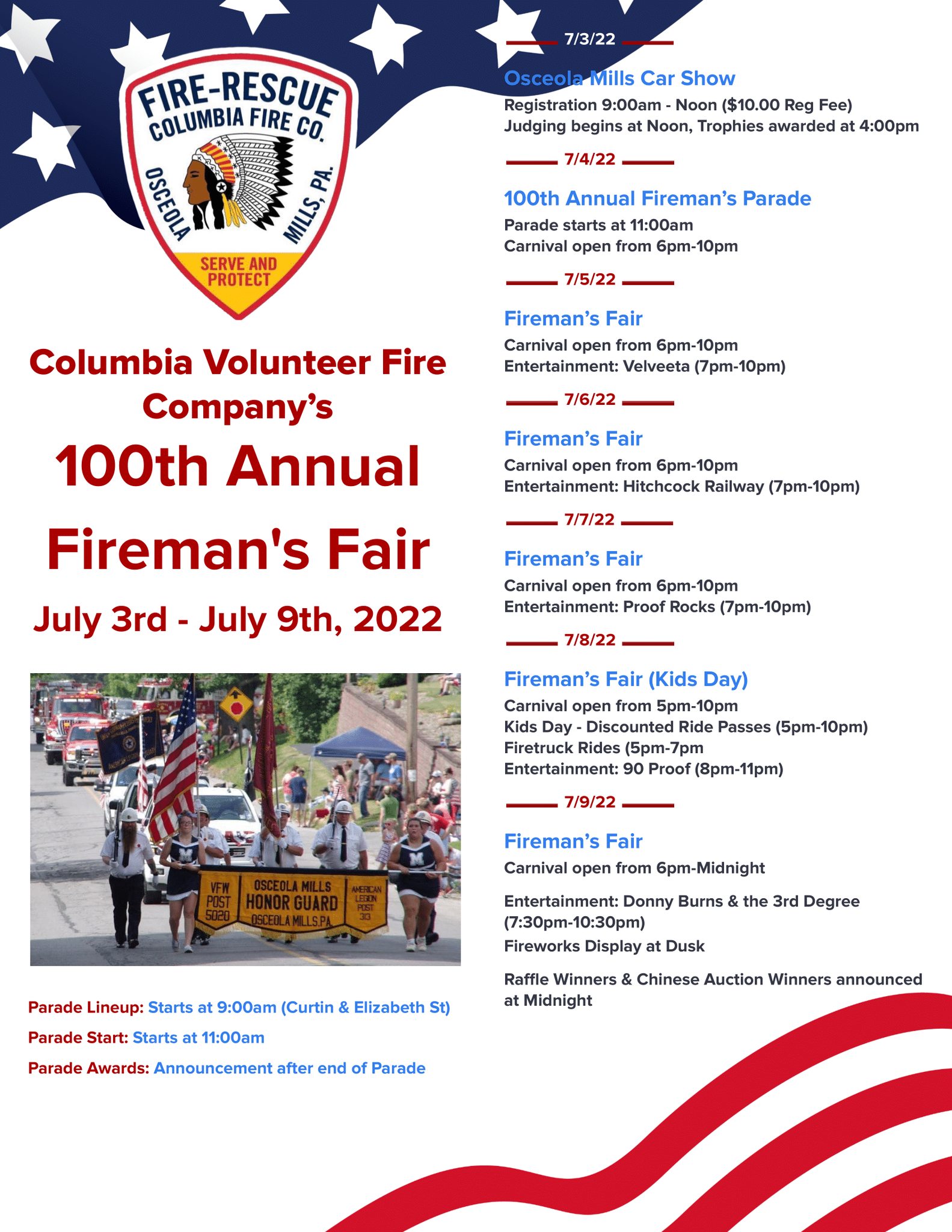 Columbia Fire Company 100th Annual Fireman’s Fair Osceola Mills, PA